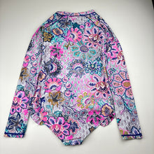 Load image into Gallery viewer, Girls Minihaha, colourful long sleeve swim one-piece, GUC, size 14,  
