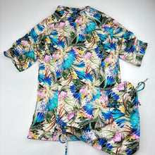 Load image into Gallery viewer, Girls AQUA BLU, colourful rashie &amp; swim bottoms, peacock feathers, EUC, size 14,  
