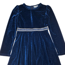 Load image into Gallery viewer, Girls Origami, blue velvet long sleeve formal / party dress, EUC, size 14, L: 76cm
