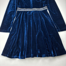 Load image into Gallery viewer, Girls Origami, blue velvet long sleeve formal / party dress, EUC, size 14, L: 76cm