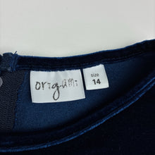 Load image into Gallery viewer, Girls Origami, blue velvet long sleeve formal / party dress, EUC, size 14, L: 76cm