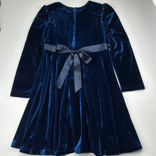 Load image into Gallery viewer, Girls Origami, blue velvet long sleeve formal / party dress, EUC, size 14, L: 76cm