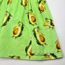 Load image into Gallery viewer, Girls Cheeky Chickadee, avocado koala pocket dress, small light mark on front, FUC, size 7, L: 63cm