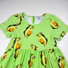 Load image into Gallery viewer, Girls Cheeky Chickadee, avocado koala pocket dress, small light mark on front, FUC, size 7, L: 63cm