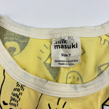 Load image into Gallery viewer, Girls Milk &amp; Masuki, organic cotton blend elastic waist dress, small mark at neck, FUC, size 7, L: 63cm at front