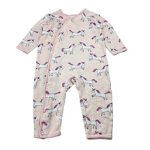Load image into Gallery viewer, Girls Anko, striped cotton romper, unicorns, GUC, size 0,  