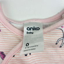 Load image into Gallery viewer, Girls Anko, striped cotton romper, unicorns, GUC, size 0,  
