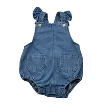 Load image into Gallery viewer, Girls Baby Berry, blue denim bubble romper / overalls, GUC, size 00,  