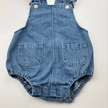 Load image into Gallery viewer, Girls Baby Berry, blue denim bubble romper / overalls, GUC, size 00,  