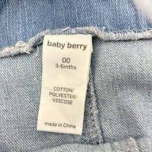 Load image into Gallery viewer, Girls Baby Berry, blue denim bubble romper / overalls, GUC, size 00,  