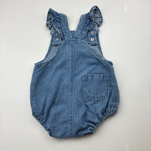 Load image into Gallery viewer, Girls Baby Berry, blue denim bubble romper / overalls, GUC, size 00,  