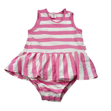 Load image into Gallery viewer, Girls Seed, pink &amp; white stripe cotton romper, GUC, size 1,  