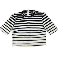 Load image into Gallery viewer, Womens Bardot, black &amp; white stripe cropped short sleeve top, L: 38cm, armpit to armpit: 38cm, EUC, size 8,  