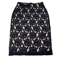 Load image into Gallery viewer, Womens M&amp;S, lined black floral lace skirt, L: 63cm, W: 34.5cm across, EUC, size 8,  