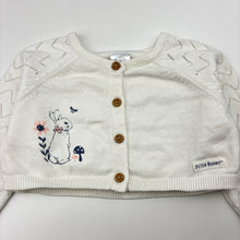 Load image into Gallery viewer, Girls Beatrix Potter, Peter Rabbit cropped knitted cotton cardigan, EUC, size 0,  