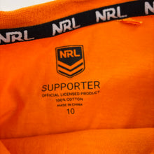 Load image into Gallery viewer, Unisex NRL Supporter, Wests Tigers cotton tee / top, marks on front, FUC, size 10,  
