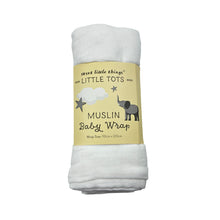 Load image into Gallery viewer, Unisex Little Tots, white muslin cotton swaddle wrap, 110cm x 120cm, NEW, size 0000,  