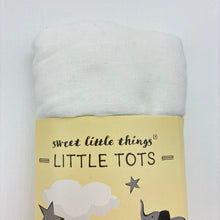 Load image into Gallery viewer, Unisex Little Tots, white muslin cotton swaddle wrap, 110cm x 120cm, NEW, size 0000,  