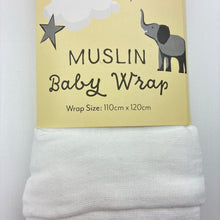 Load image into Gallery viewer, Unisex Little Tots, white muslin cotton swaddle wrap, 110cm x 120cm, NEW, size 0000,  