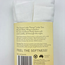 Load image into Gallery viewer, Unisex Little Tots, white muslin cotton swaddle wrap, 110cm x 120cm, NEW, size 0000,  
