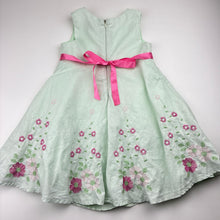 Load image into Gallery viewer, Girls H+T, vintage lined embroidered linen / cotton dress, small mark upper back, FUC, size 3, L: 54cm