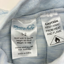Load image into Gallery viewer, Unisex Merino Baby, merino wool blend wadded cotton sleepsuit, EUC, size 1-2,  