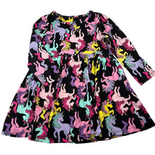Load image into Gallery viewer, Girls Anko, cotton long sleeve dress, unicorns, marks front skirt, FUC, size 3, L: 47cm