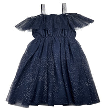 Load image into Gallery viewer, Girls KID, lined navy tulle &amp; silver glitter party dress, EUC, size 4, L: 64cm