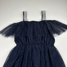 Load image into Gallery viewer, Girls KID, lined navy tulle &amp; silver glitter party dress, EUC, size 4, L: 64cm