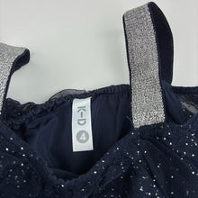 Load image into Gallery viewer, Girls KID, lined navy tulle &amp; silver glitter party dress, EUC, size 4, L: 64cm