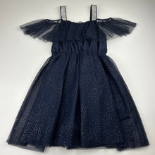 Load image into Gallery viewer, Girls KID, lined navy tulle &amp; silver glitter party dress, EUC, size 4, L: 64cm