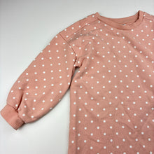 Load image into Gallery viewer, Girls Target, pink &amp; white spot cotton sweater dress, EUC, size 4, L: 50cm