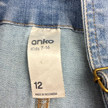 Load image into Gallery viewer, Girls Anko, blue stretch denim overalls / shortalls, GUC, size 12,  