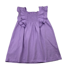 Load image into Gallery viewer, Girls Lily &amp; Dan, purple ruffle dress, marks on front, FUC, size 2, L: 48cm