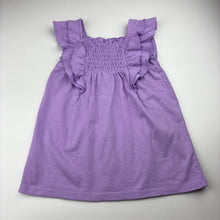 Load image into Gallery viewer, Girls Lily &amp; Dan, purple ruffle dress, marks on front, FUC, size 2, L: 48cm
