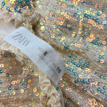 Load image into Gallery viewer, Girls Zara, cotton lined gold sequin party dress, FUC, size 6, L: 70cm