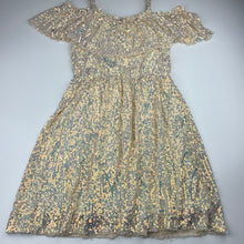 Load image into Gallery viewer, Girls Zara, cotton lined gold sequin party dress, FUC, size 6, L: 70cm