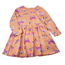Load image into Gallery viewer, Girls cotton, long sleeve dress, butterflies, no labels, armpit to armpit: 28cm, shoulder to cuff: 30cm, GUC, size 2, L: 44cm