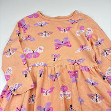Load image into Gallery viewer, Girls cotton, long sleeve dress, butterflies, no labels, armpit to armpit: 28cm, shoulder to cuff: 30cm, GUC, size 2, L: 44cm