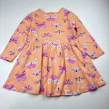 Load image into Gallery viewer, Girls cotton, long sleeve dress, butterflies, no labels, armpit to armpit: 28cm, shoulder to cuff: 30cm, GUC, size 2, L: 44cm