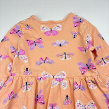 Load image into Gallery viewer, Girls cotton, long sleeve dress, butterflies, no labels, armpit to armpit: 28cm, shoulder to cuff: 30cm, GUC, size 2, L: 44cm