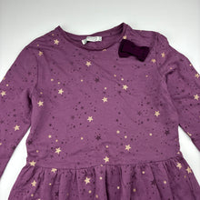 Load image into Gallery viewer, Girls Terranova Kids, purple cotton long sleeve dress, stars, light mark back right sleeve, FUC, size 12-13, L: 66cm