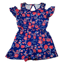 Load image into Gallery viewer, Girls soft feel, floral playsuit, no labels, armpit to armpit: 32cm, shoulder to crotch: 55cm, GUC, size 6,  