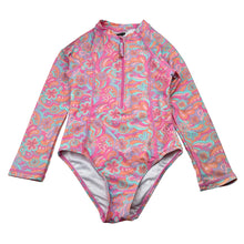 Load image into Gallery viewer, Girls Lily &amp; Dan, floral long sleeve swim one-piece, EUC, size 6,  