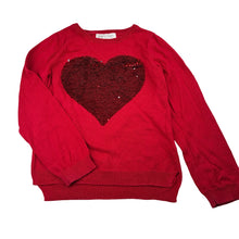 Load image into Gallery viewer, Girls H&amp;M, knitted cotton sweater / jumper, flip sequin heart, EUC, size 5-6,  