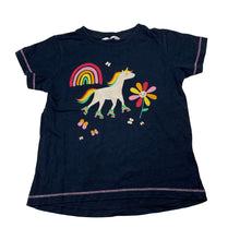 Load image into Gallery viewer, Girls Milkshake, navy cotton tee / top, unicorn, no size, armpit to armpit: 33cm, FUC, size 5-6,  