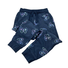 Load image into Gallery viewer, Girls Anko, navy fleece lined track pants, butterflies, Inside leg: 41cm, GUC, size 5,  