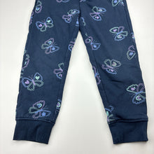 Load image into Gallery viewer, Girls Anko, navy fleece lined track pants, butterflies, Inside leg: 41cm, GUC, size 5,  