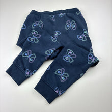 Load image into Gallery viewer, Girls Anko, navy fleece lined track pants, butterflies, Inside leg: 41cm, GUC, size 5,  