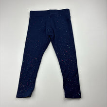 Load image into Gallery viewer, Girls KID, navy &amp; rainbow glitter leggings, Inside leg: 30cm, EUC, size 2,  